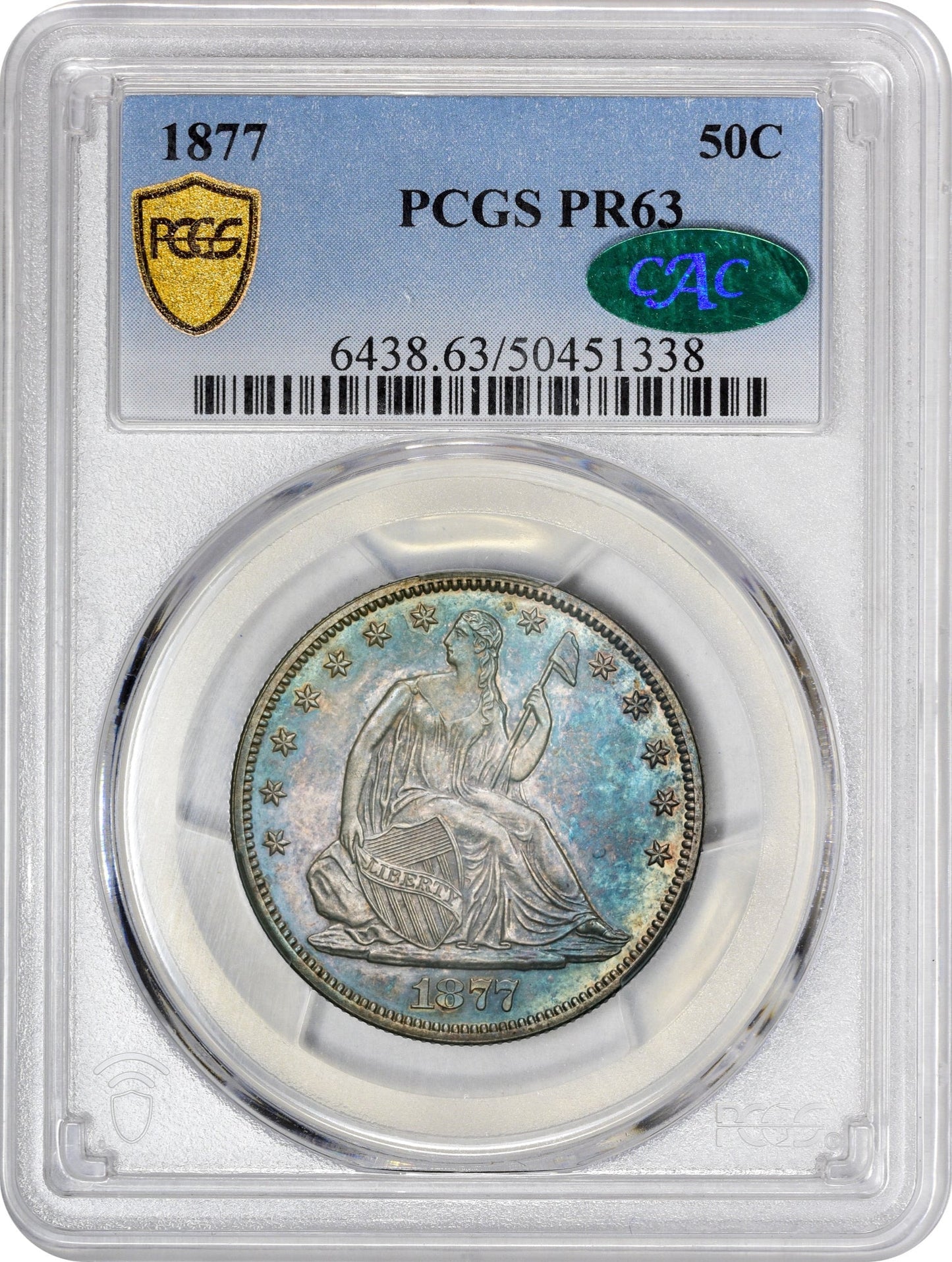1877 50C PR63 PCGS CAC HOLDER WITH CAC STICKER