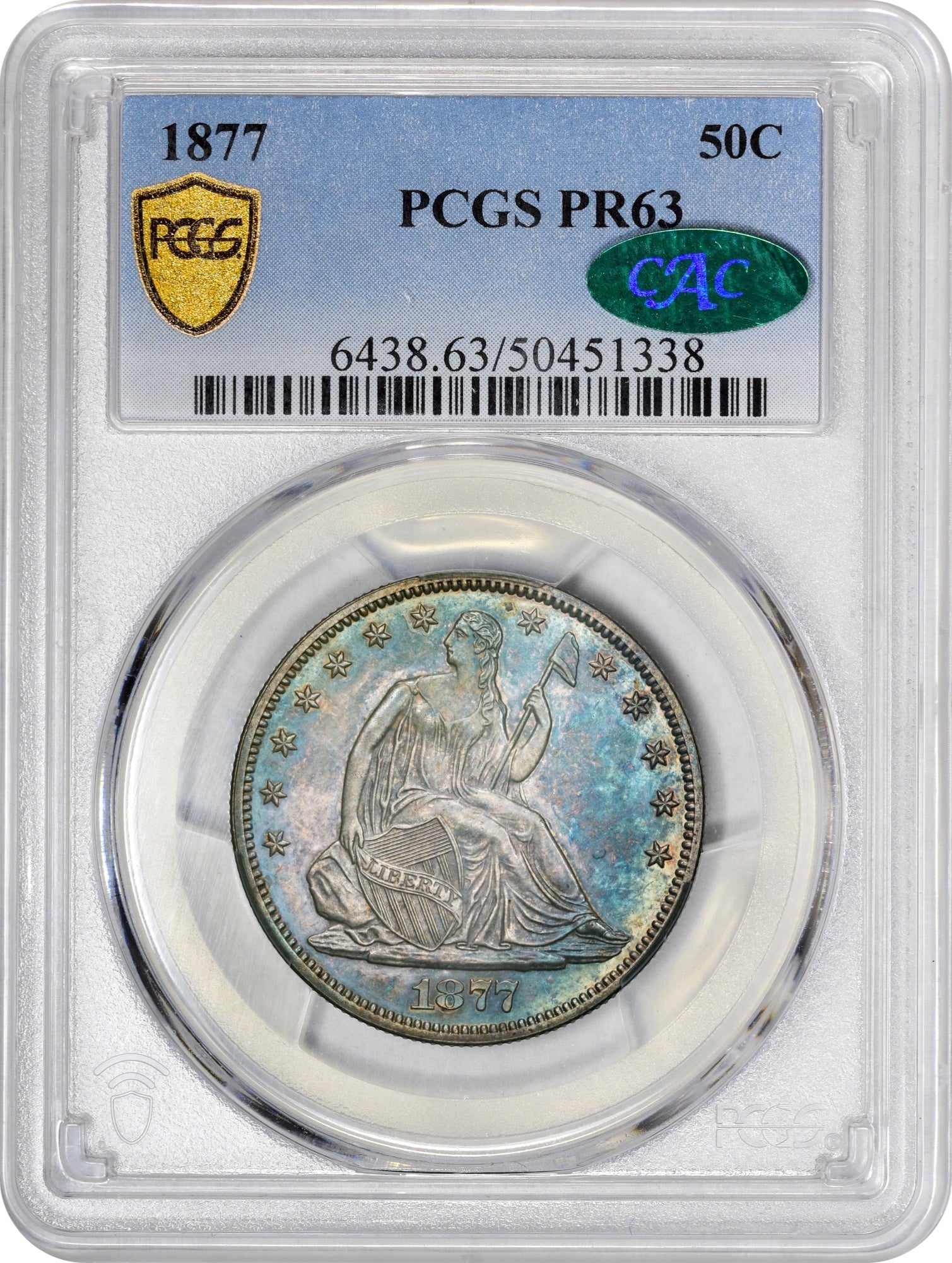 1877 50C PR63 PCGS CAC HOLDER WITH CAC STICKER
