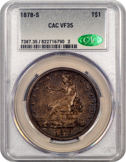 1878-S Trade Dollar T$1 VF35 CACG holder with green cac sticker 