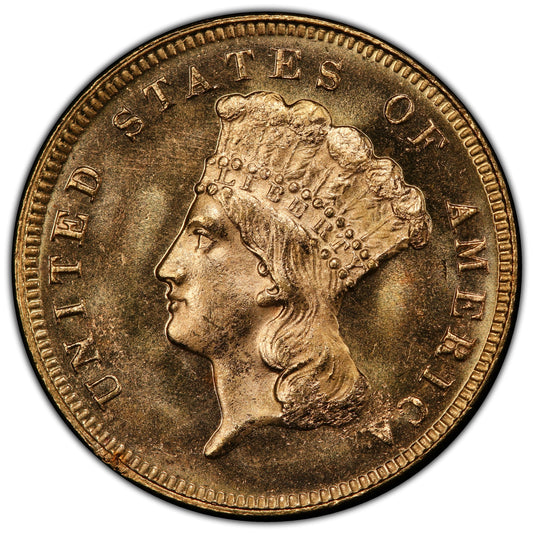 1878 Indian Princess Three Dollars $3 Ms65 Pcgs Cac