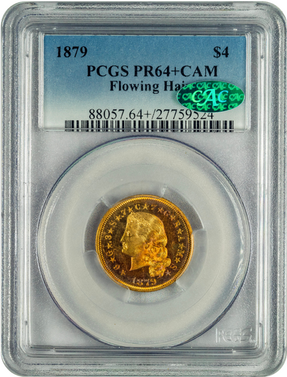 1879 $4 FLOWING HAIR STELLA PR64+ CAM PCGS CAC HOLDER WITH GREEN CAC STICKER