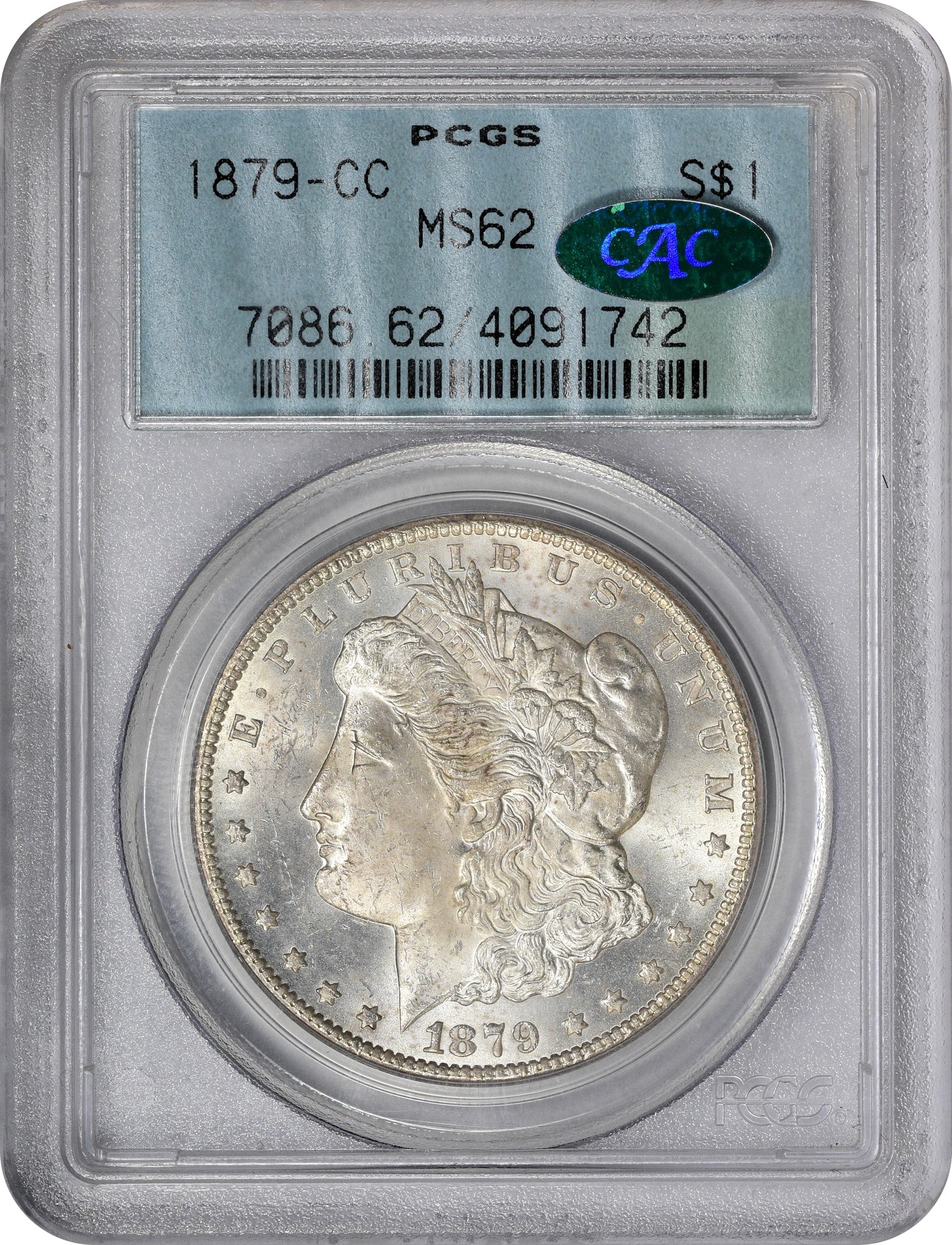 1879-CC $1 MS62 OGH PCGS CAC HOLDER WITH CAC GREEN STICKER 