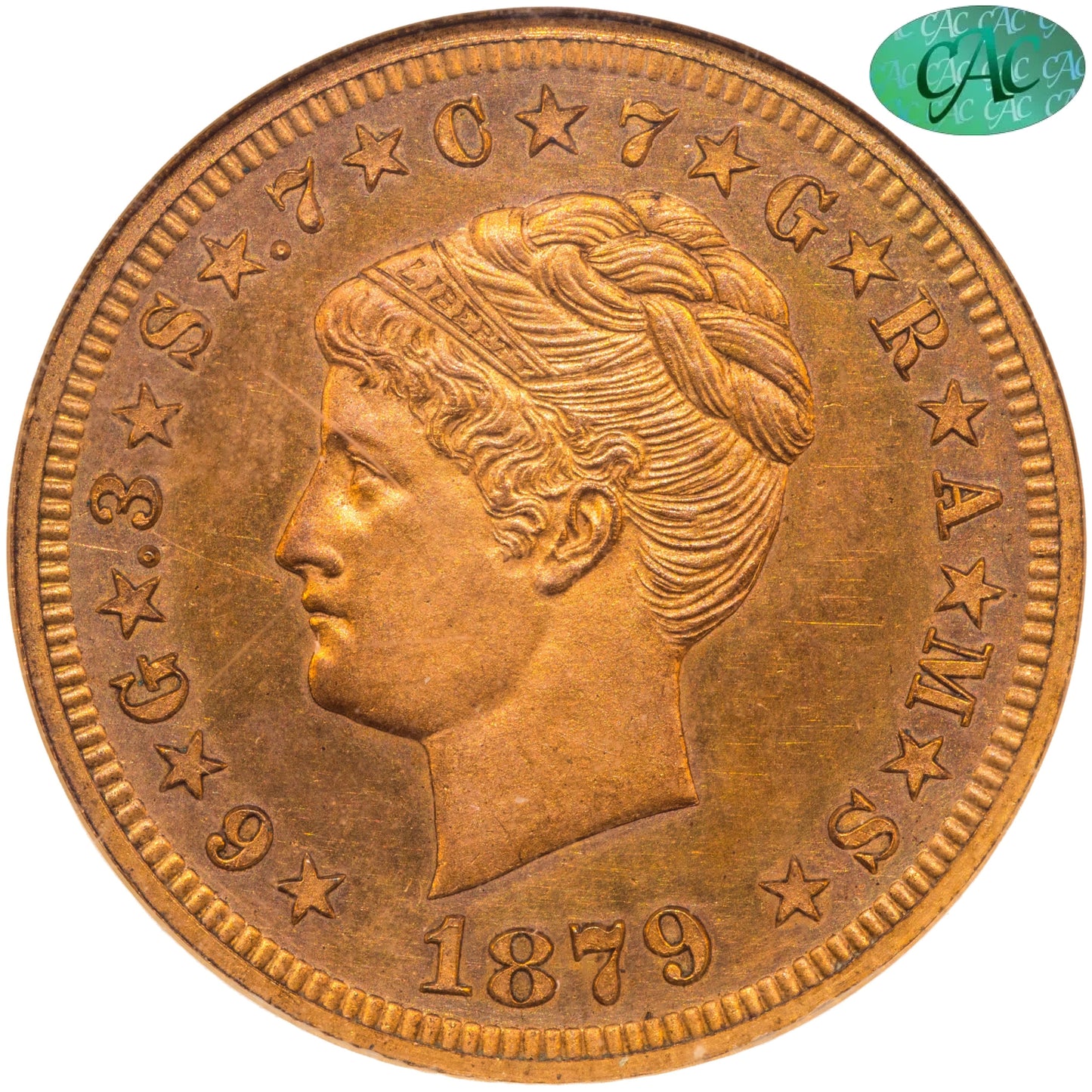 1879 $4 COILED HAIR GILT J-1639 PR63 NGC CAC $4