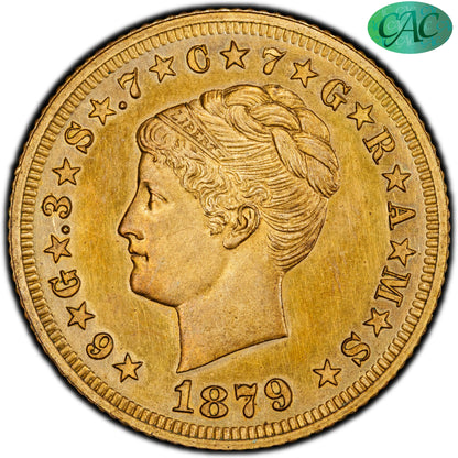 1879 $4 COILED HAIR STELLA GILT PR63 PCGS CAC
