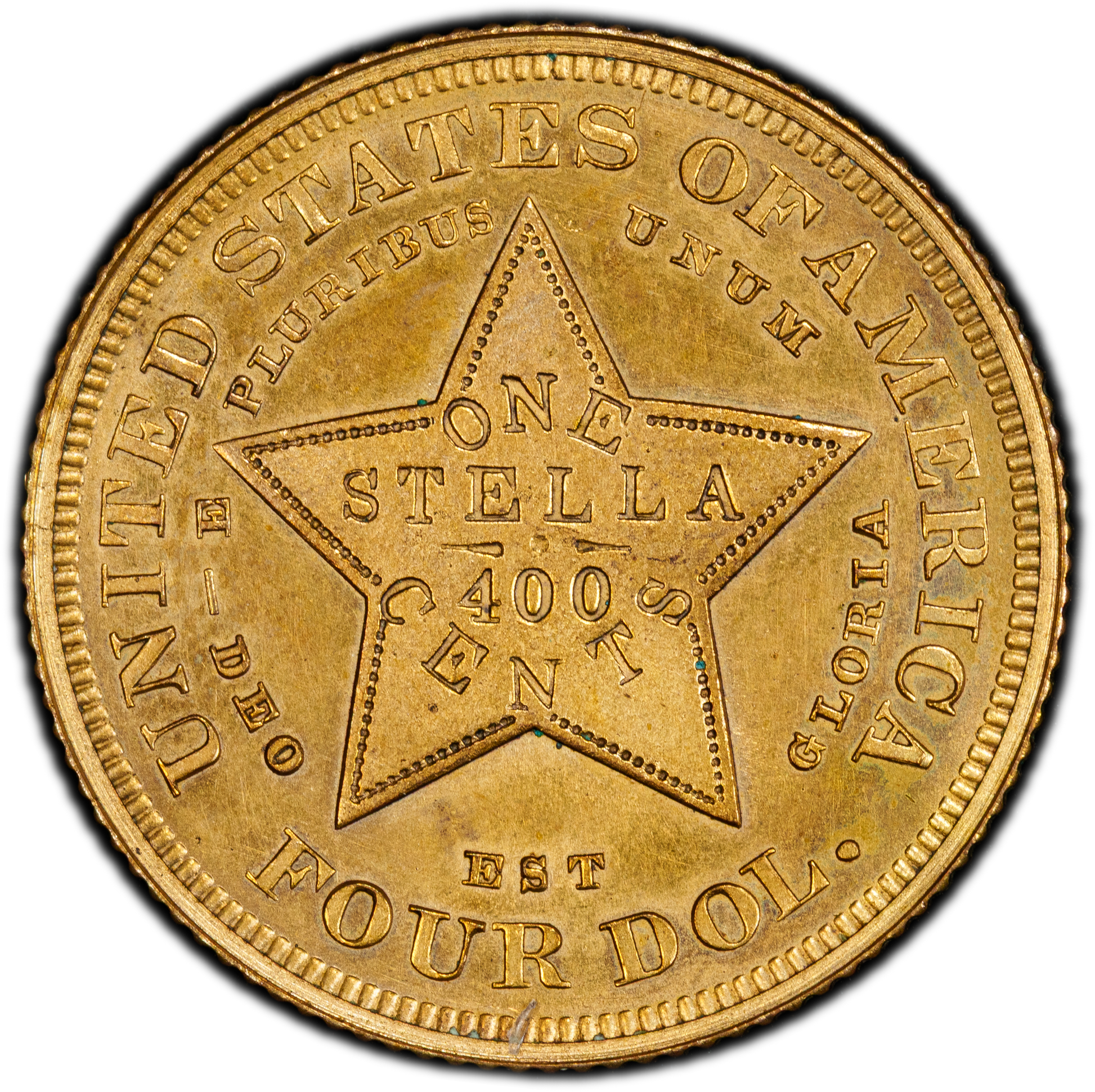1879 $4 COILED HAIR STELLA GILT PR63 PCGS CAC REVERSE