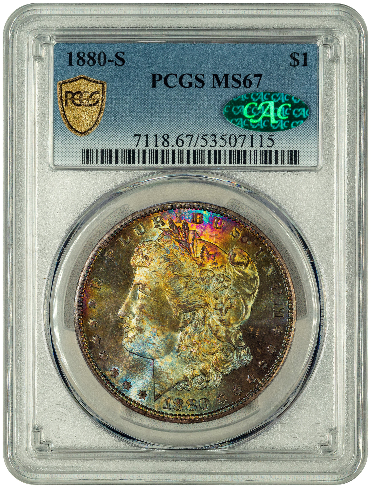 1880-S $1 MS67 PCGS CAC HOLDER WITH GREEN CAC STICKER