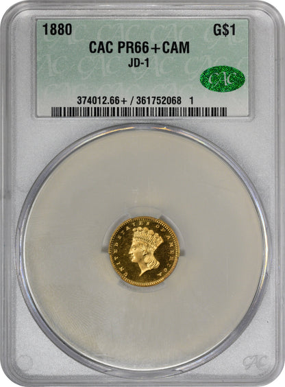 1880 G$1 Pr66 + Cam Cacg $I Gold