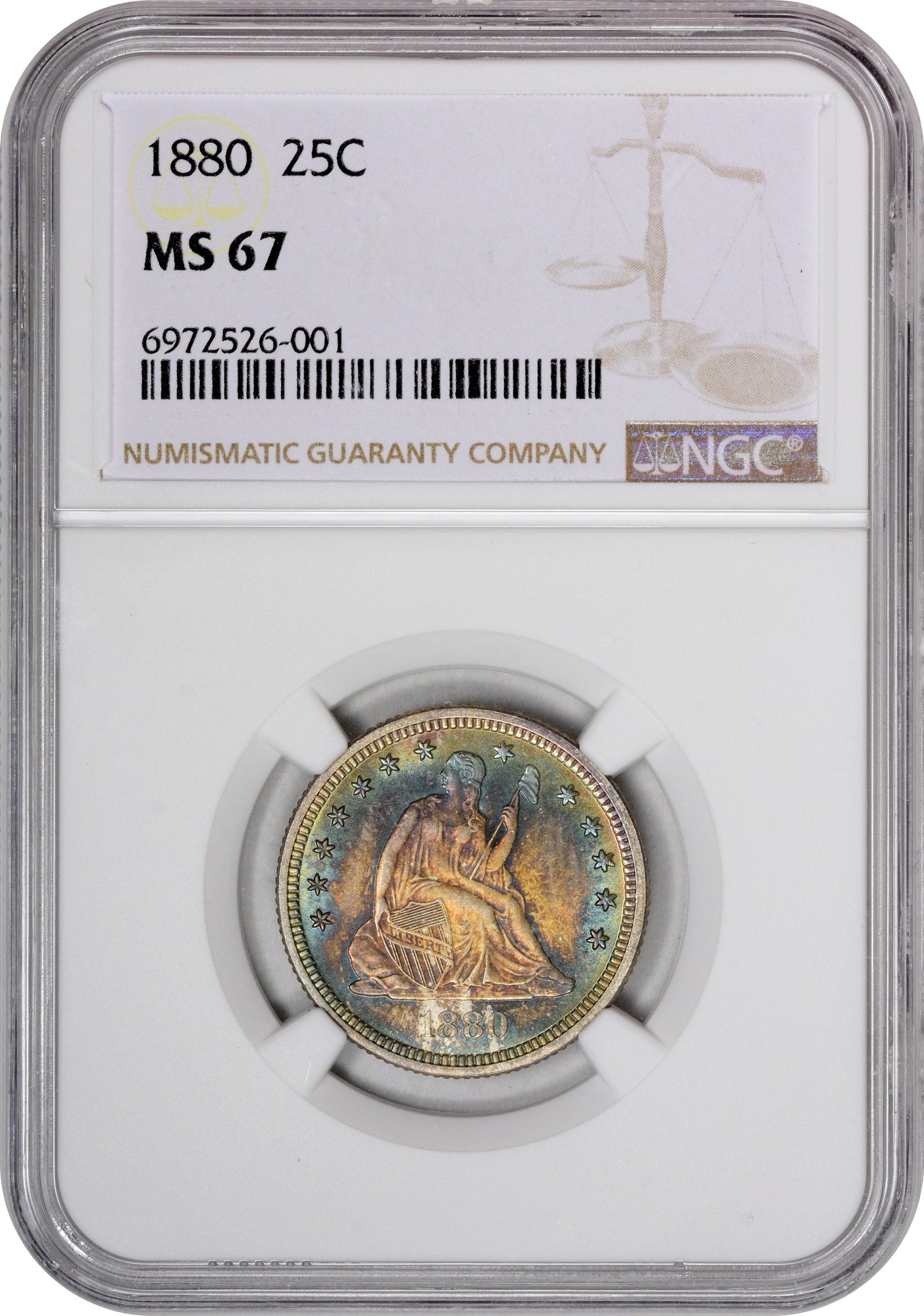 1880 25C MS67 NGC HOLDER