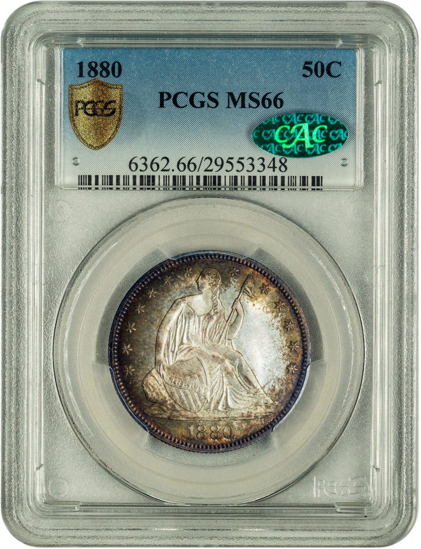 1880 50C Liberty Seated Half Dollar MS66 PCGS CAC HOLDER WITH GREEN CAC STICKER