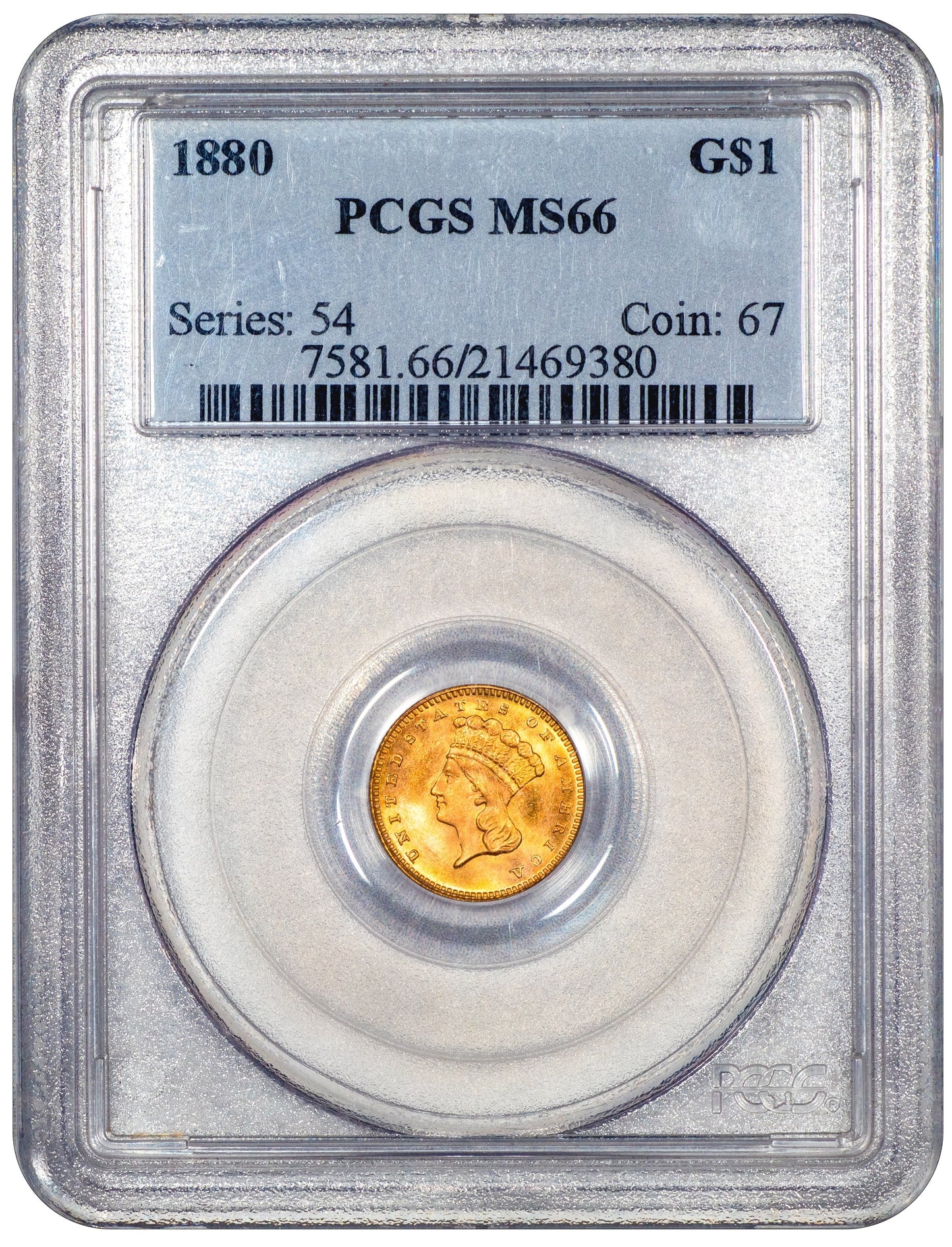 1880 G$1 Liberty Gold Dollar MS66 PCGS holder