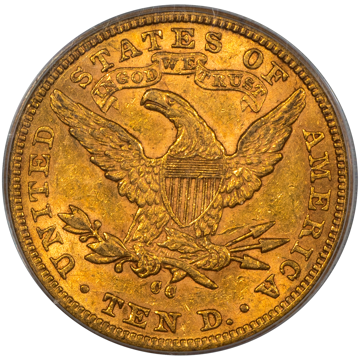 1881-CC Liberty Head Eagle $10 AU50 OGH PCGS GOLD CAC Reverse