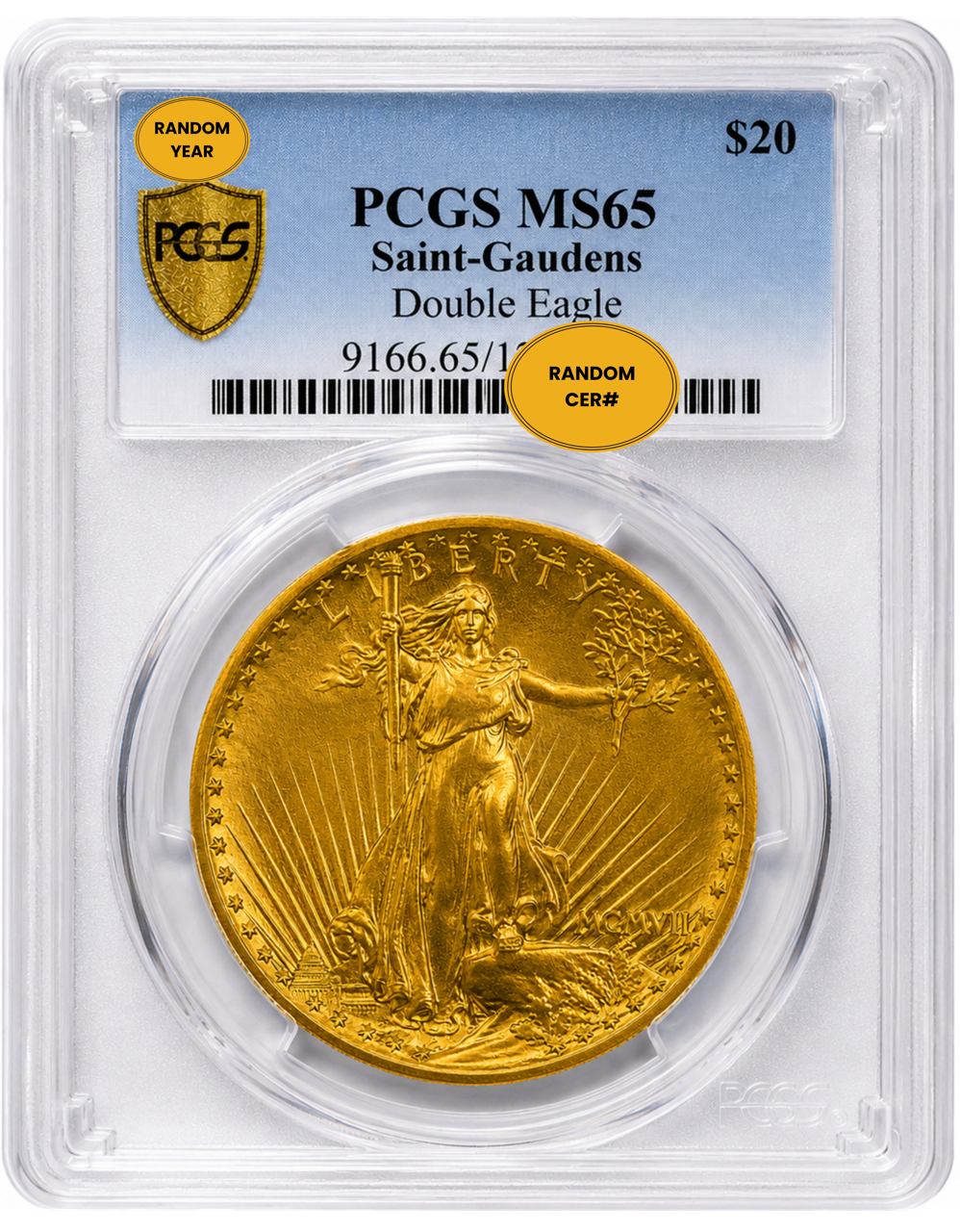 $20 Gold Saint-Gaudens Double Eagle - PCGS/NGC MS65