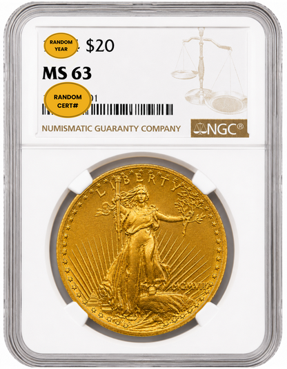 $20 Gold Saint-Gaudens Double Eagle - PCGS/NGC MS63