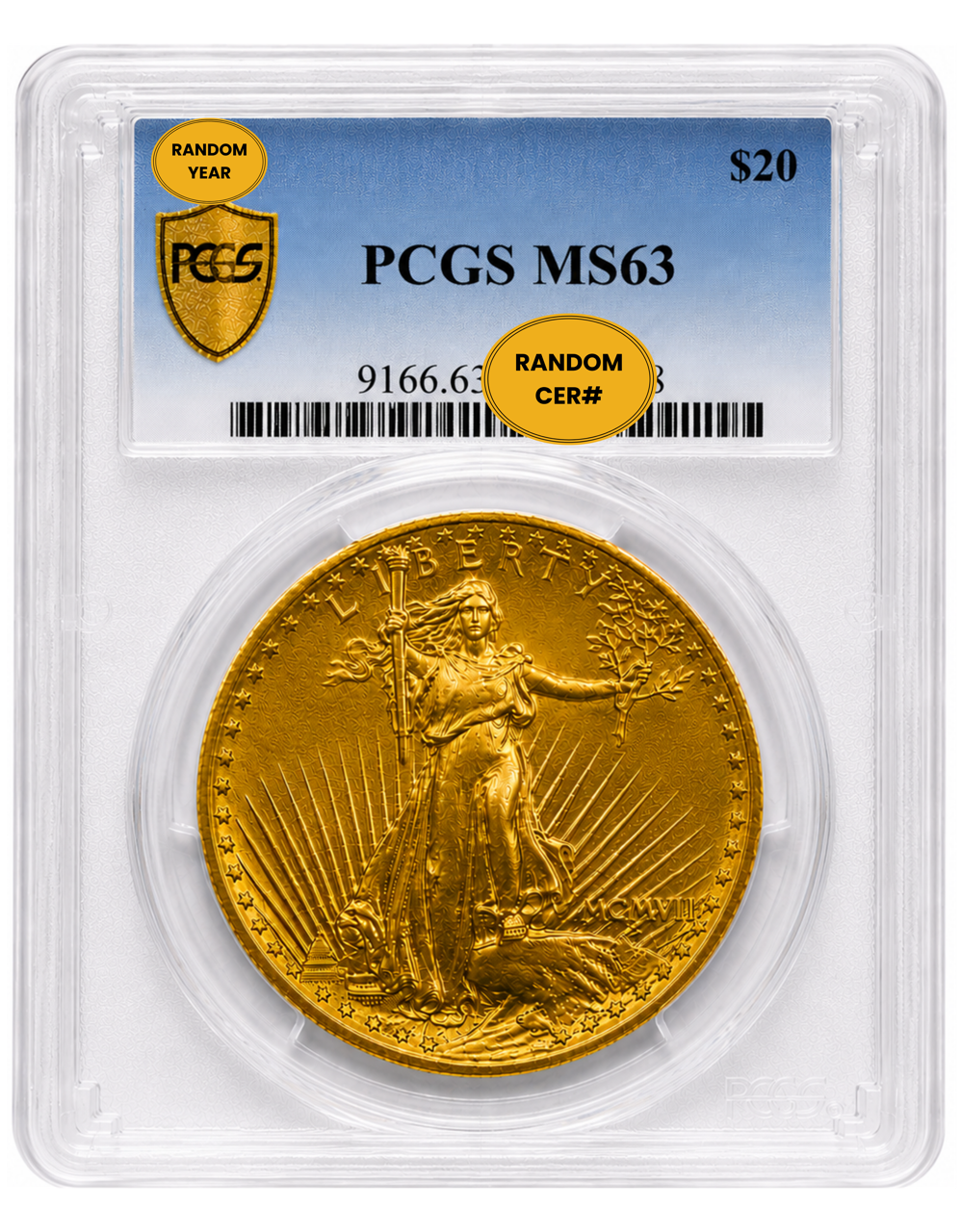 $20 Gold Saint-Gaudens Double Eagle - PCGS/NGC MS63