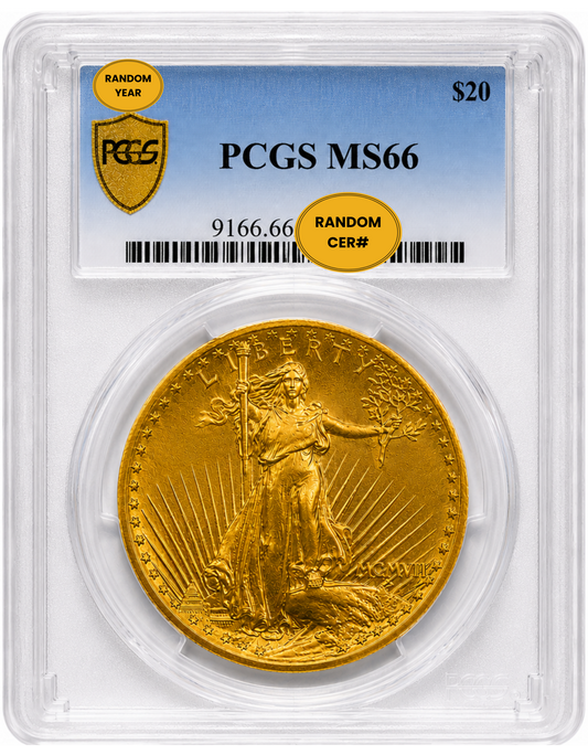 $20 Gold Saint-Gaudens Double Eagle - PCGS/NGC MS66