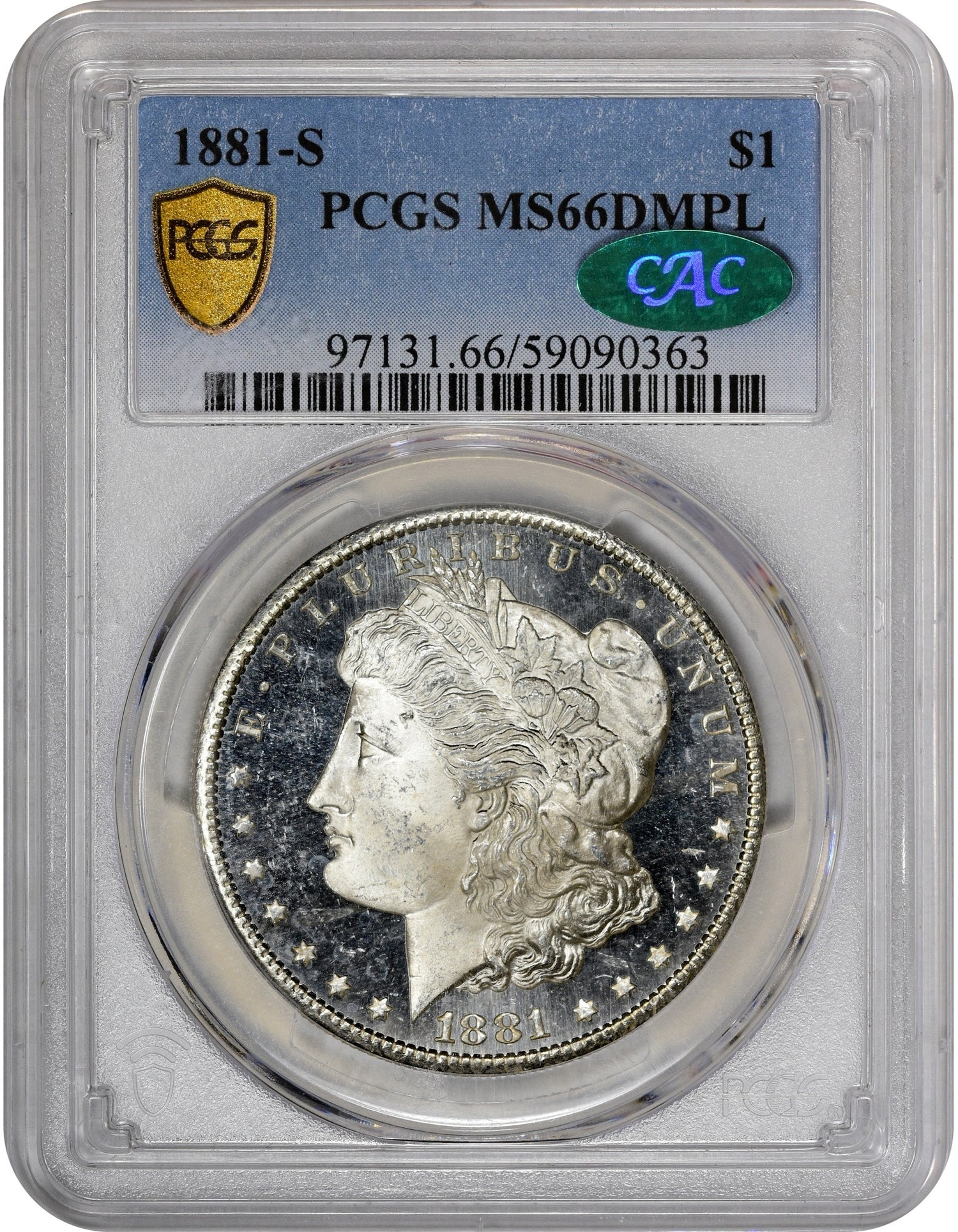 1881-S $1 MS66 DMPL PCGS CAC HOLDER WITH GREEN CAC STICKER