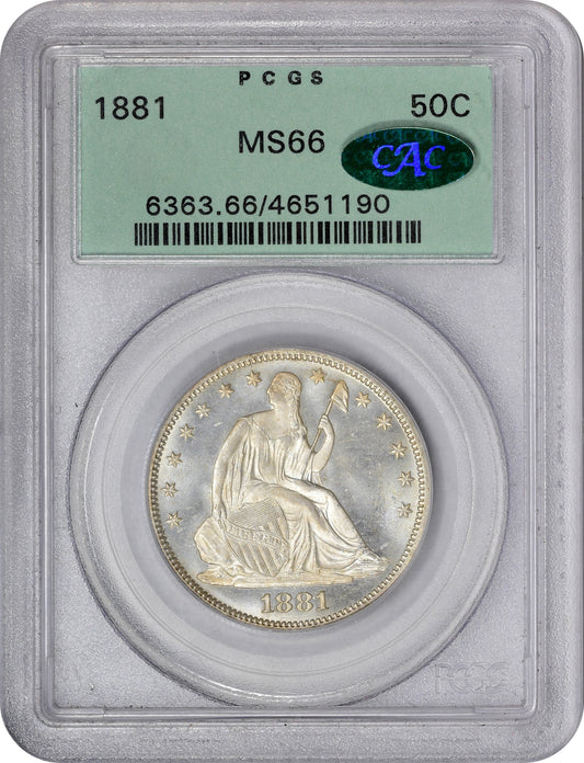1881 50C MS66 OGH PCGS CAC HOLDER WITH GREEN CAC STICKER
