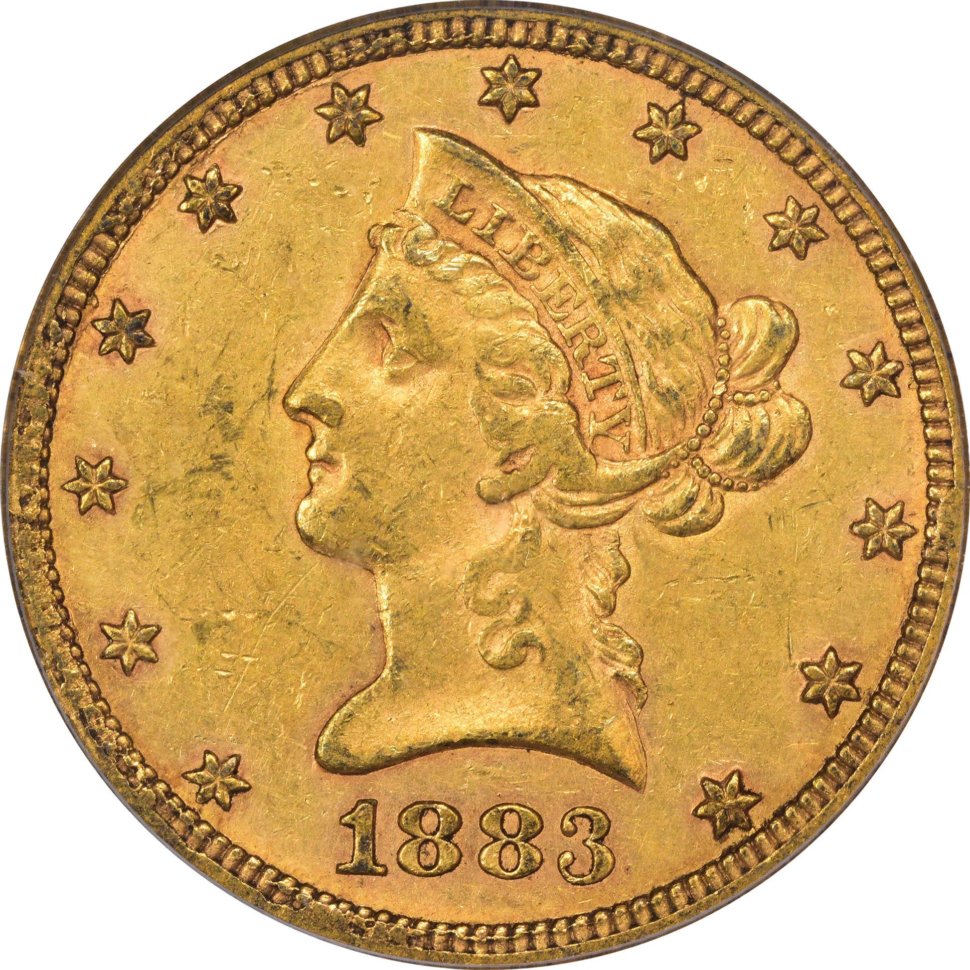 1883-CC $10 AU50 OGH PCGS GOLD CAC