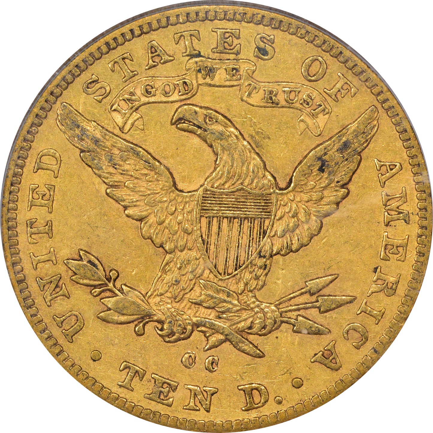1884-CC $10 AU50 OGH PCGS GOLD CAC  REVERSE