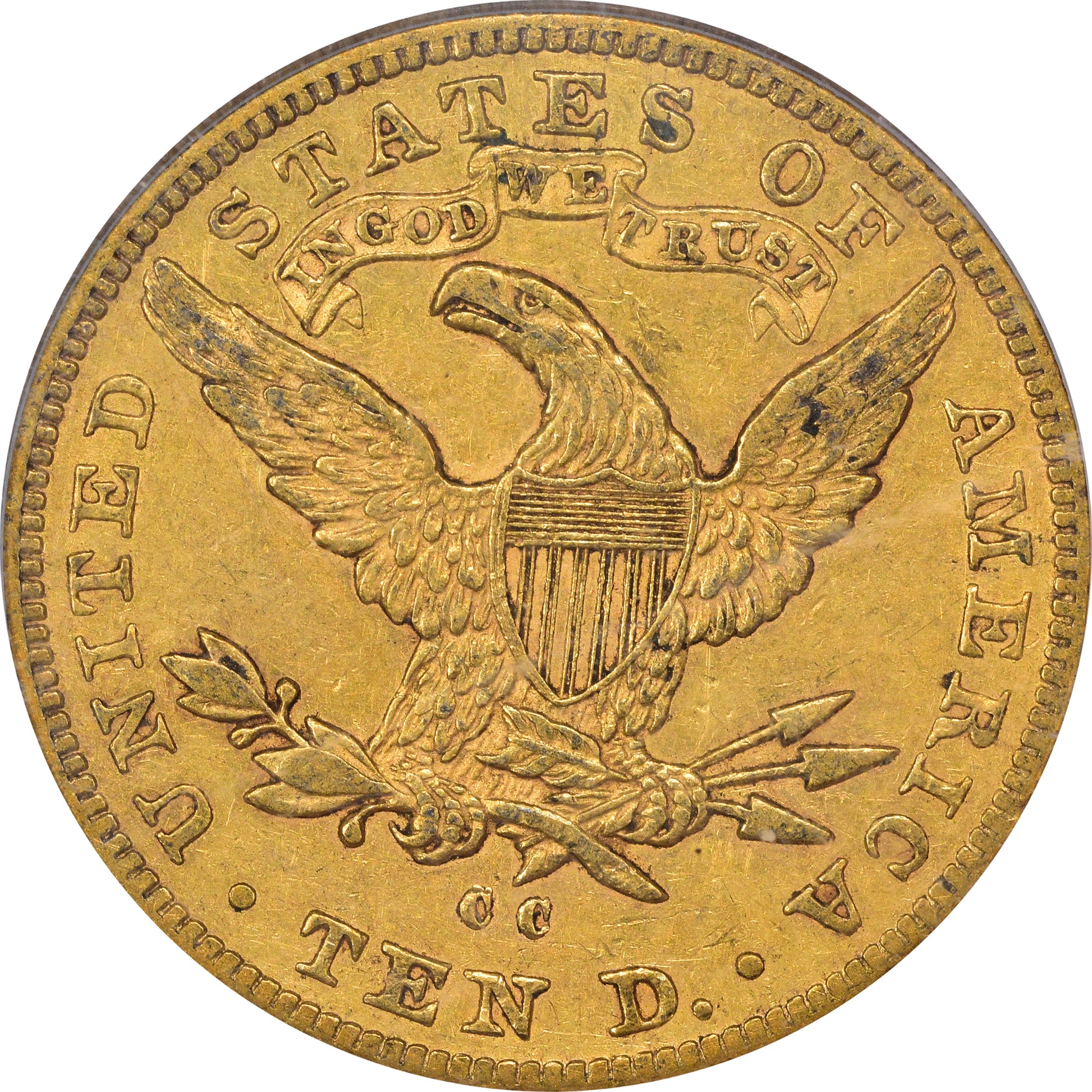1884-CC $10 AU50 OGH PCGS GOLD CAC  REVERSE