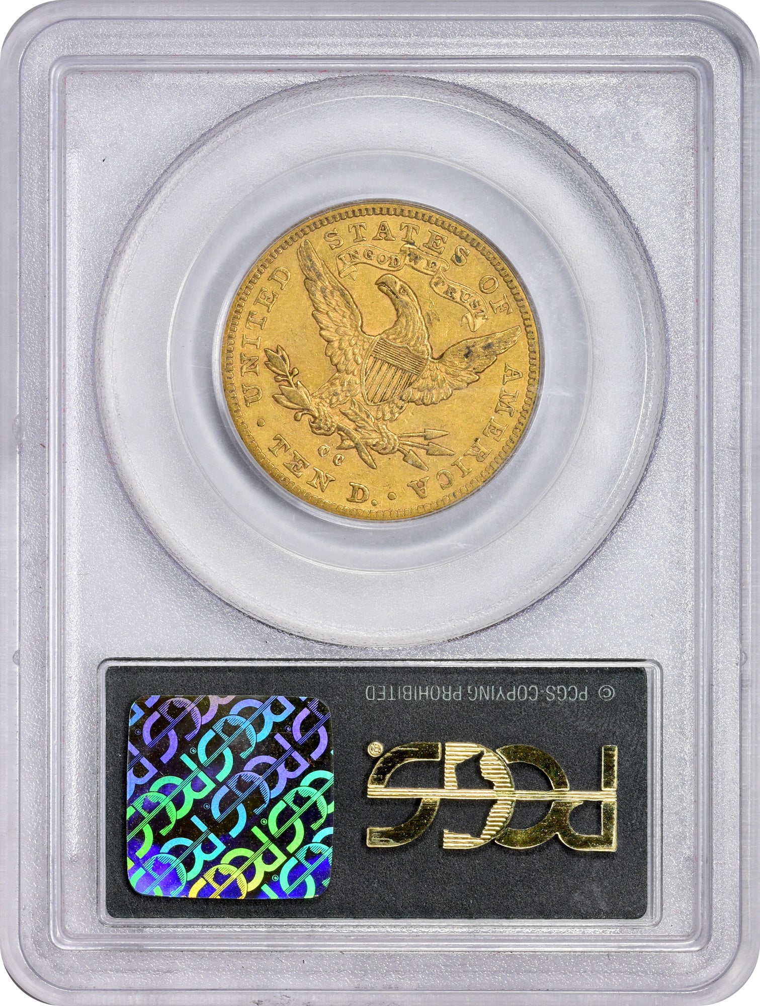 1884-CC $10 AU50 OGH PCGS GOLD CAC  REVERSE HOLDER