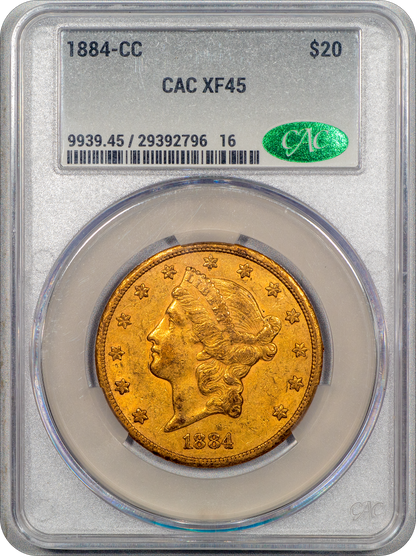 1884-CC Liberty Double Eagle $20 XF45 CACG Holder With Green CAC Sticker