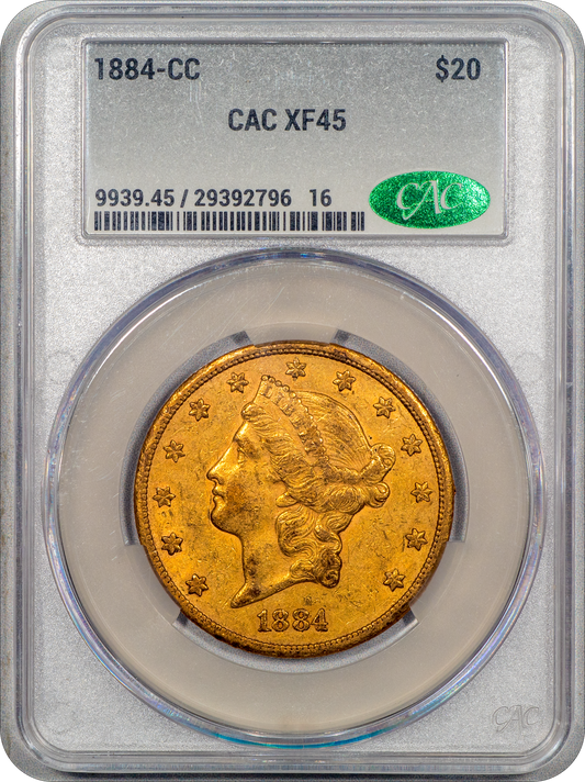 1884-CC Liberty Double Eagle $20 XF45 CACG Holder With Green CAC Sticker