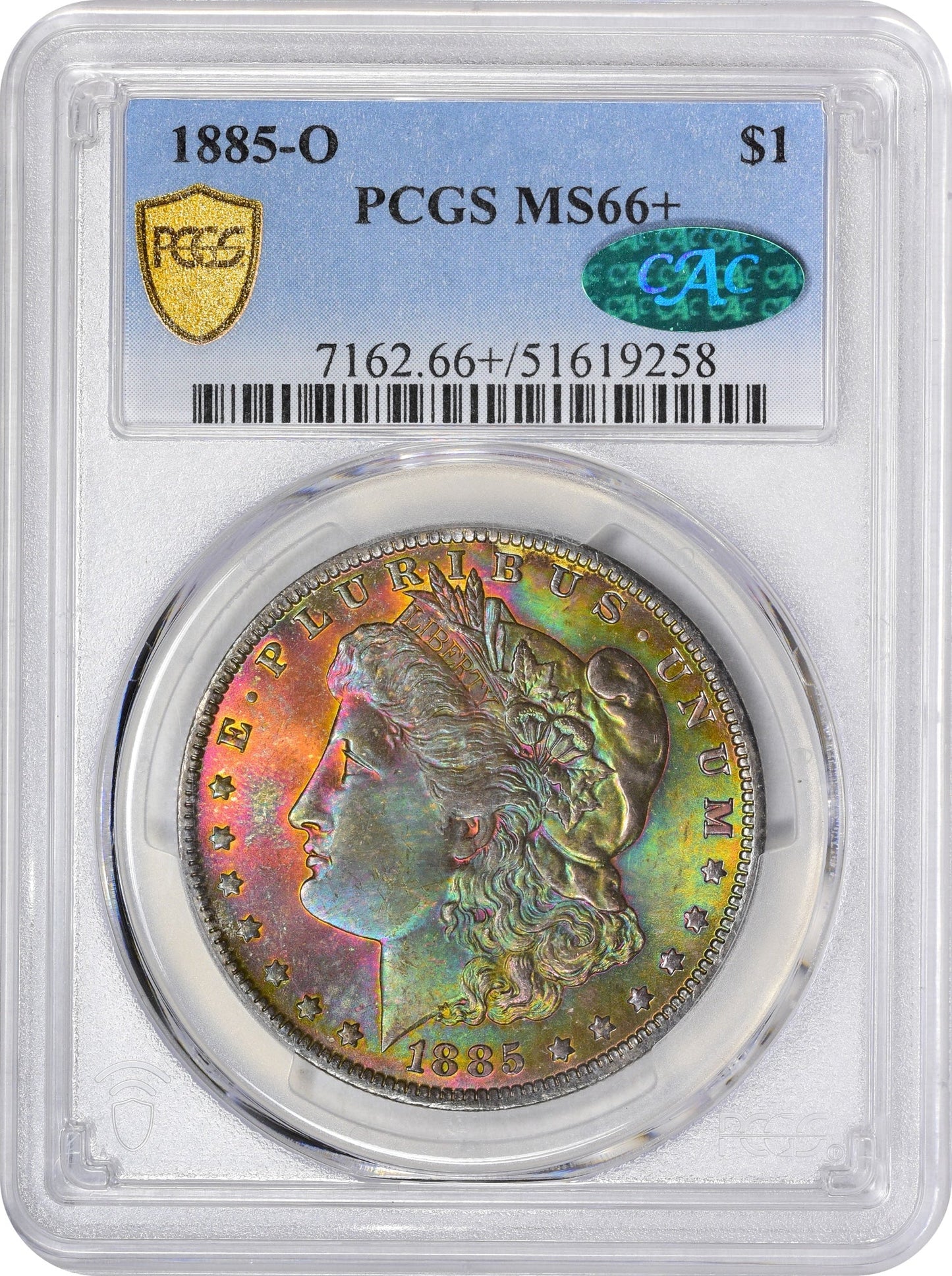1885-O $1 MS66+ PCGS CAC HOLDER WITH GREEN CAC STICKER