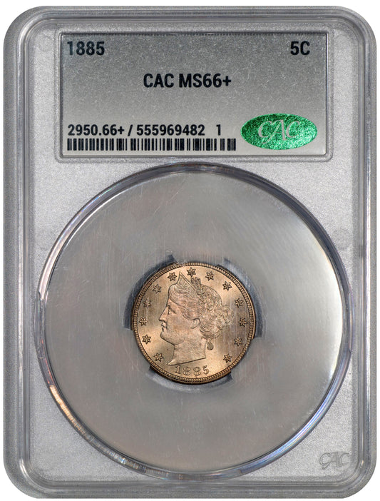 1885 5C MS66+ CACG HOLDER WITH GREEN CAC STICKER