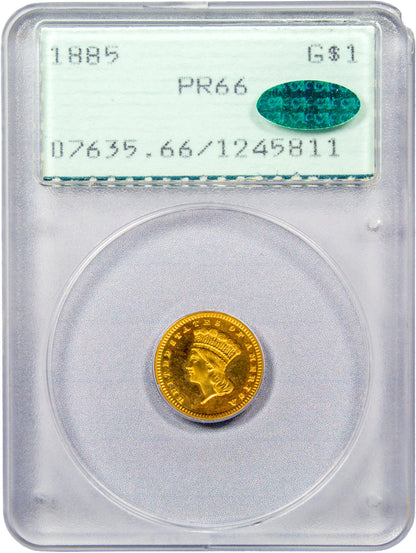 1885 G$1 PR66 OGH RATTLER PCGS CAC HOLDER WITH CAC GREEN STICKER