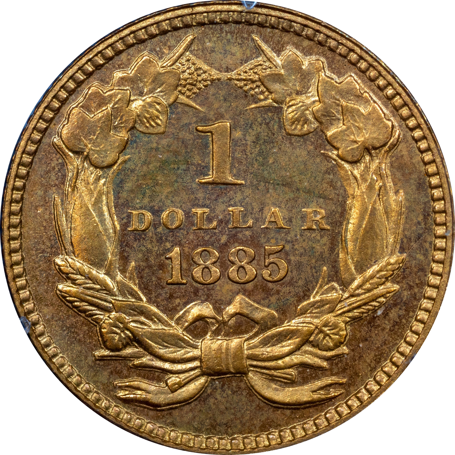 1885 G$1 PR66 OGH RATTLER PCGS CAC REVERSE