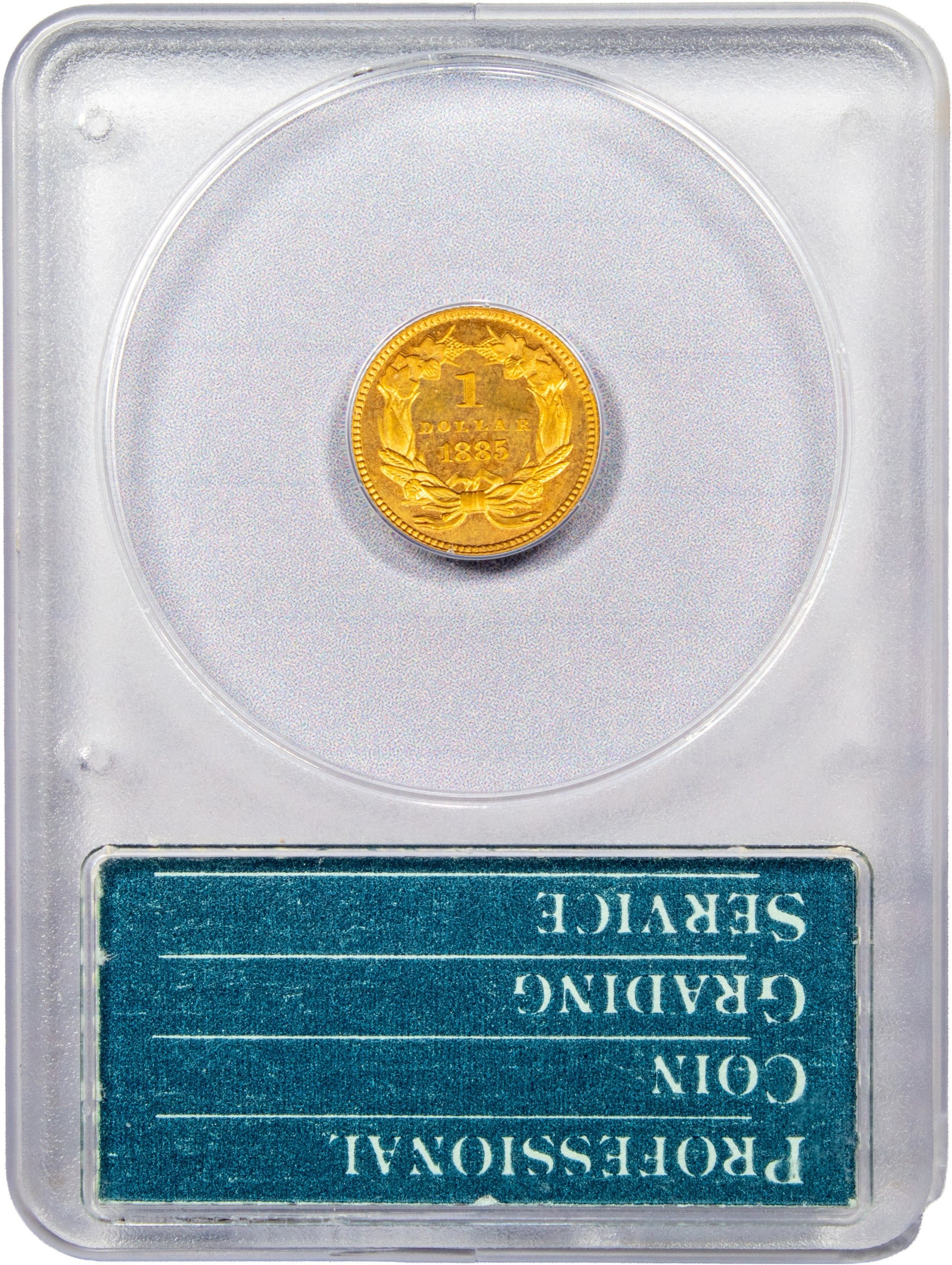 1885 G$1 PR66 OGH RATTLER PCGS CAC REVERSE HOLDER