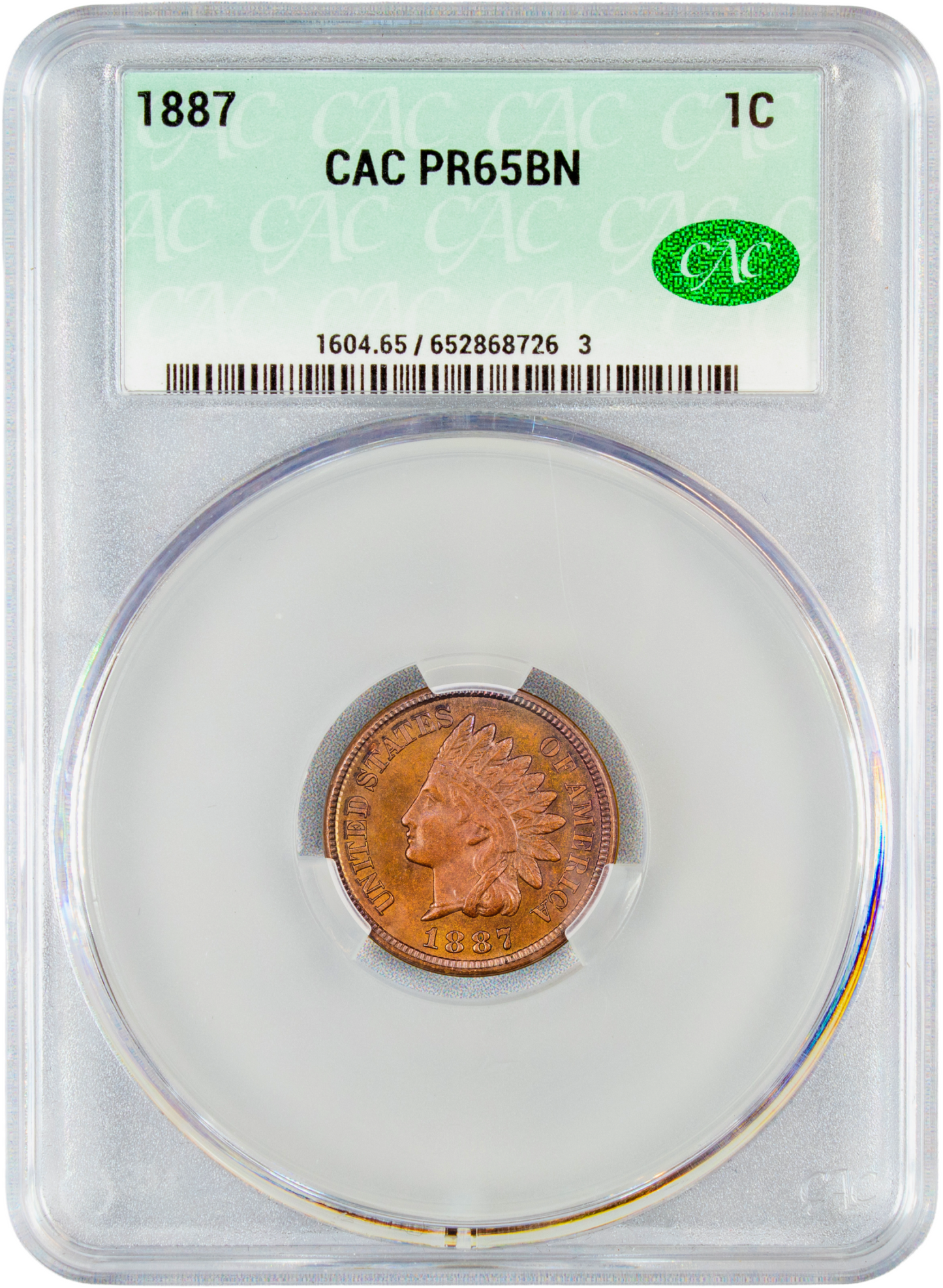 1887 1C PR65 BN CACG HOLDER WITH CAC GREEN STICKER 