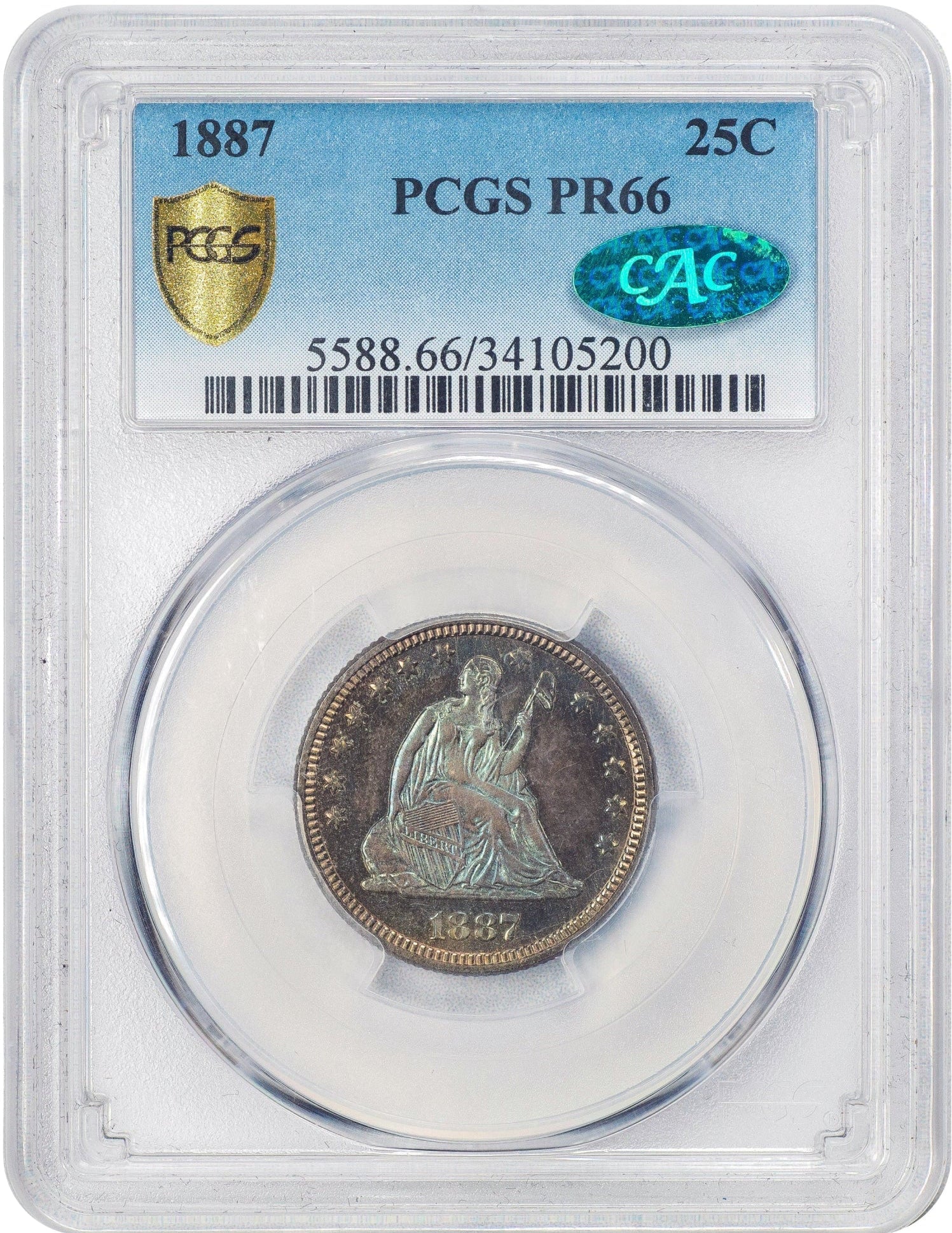 1887 25C PR66 PCGS CAC HOLDER WITH GREEN CAC STICKER