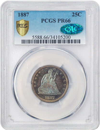 1887 25C PR66 PCGS CAC HOLDER WITH GREEN CAC STICKER