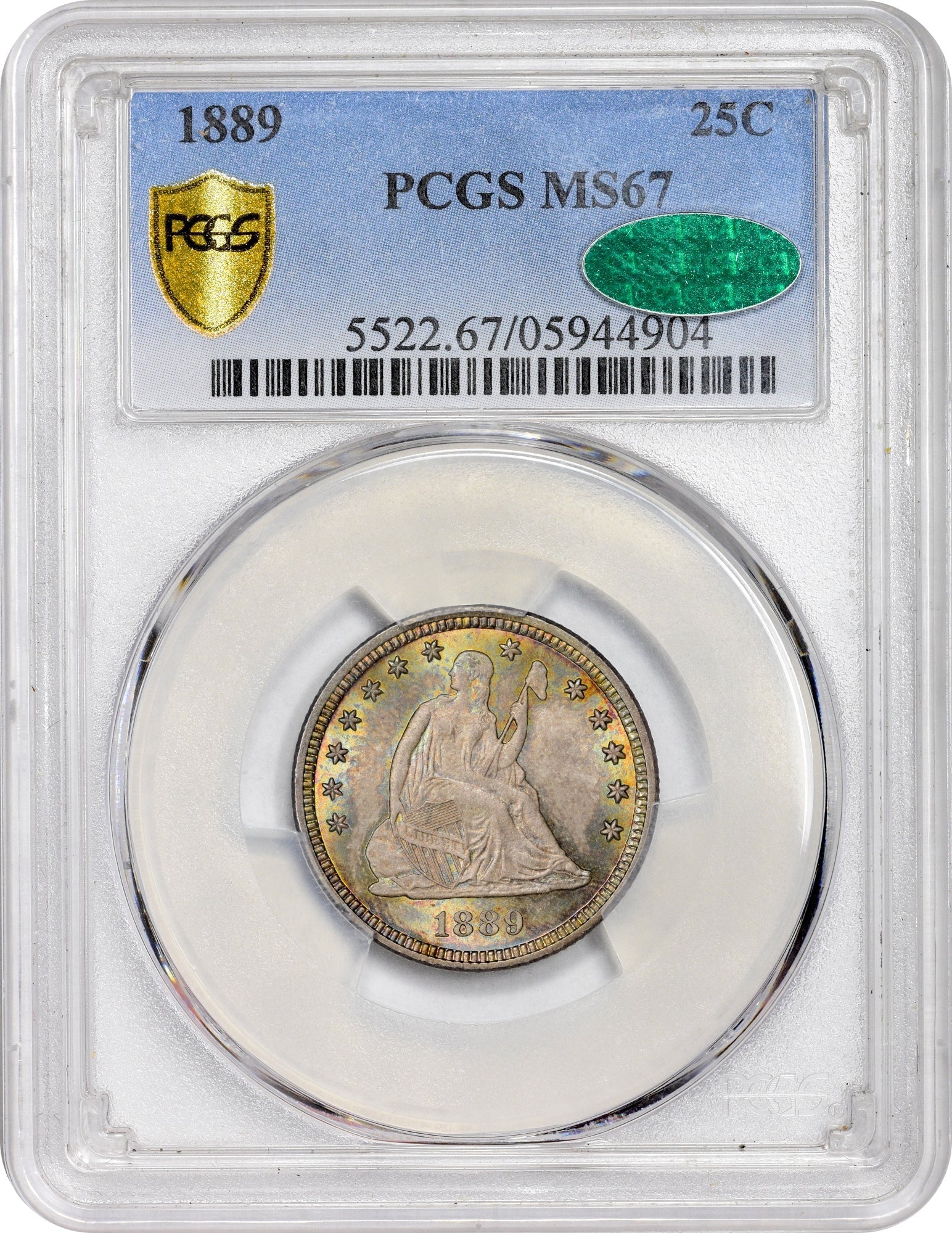 1889 25C MS67 PCGS CAC HOLDER WITH CAC STICKER