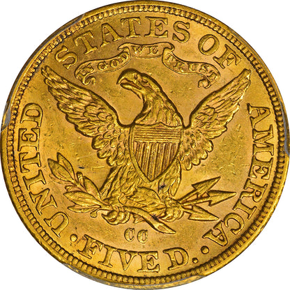 1890-CC $5 AU58 PCGS CAC REV