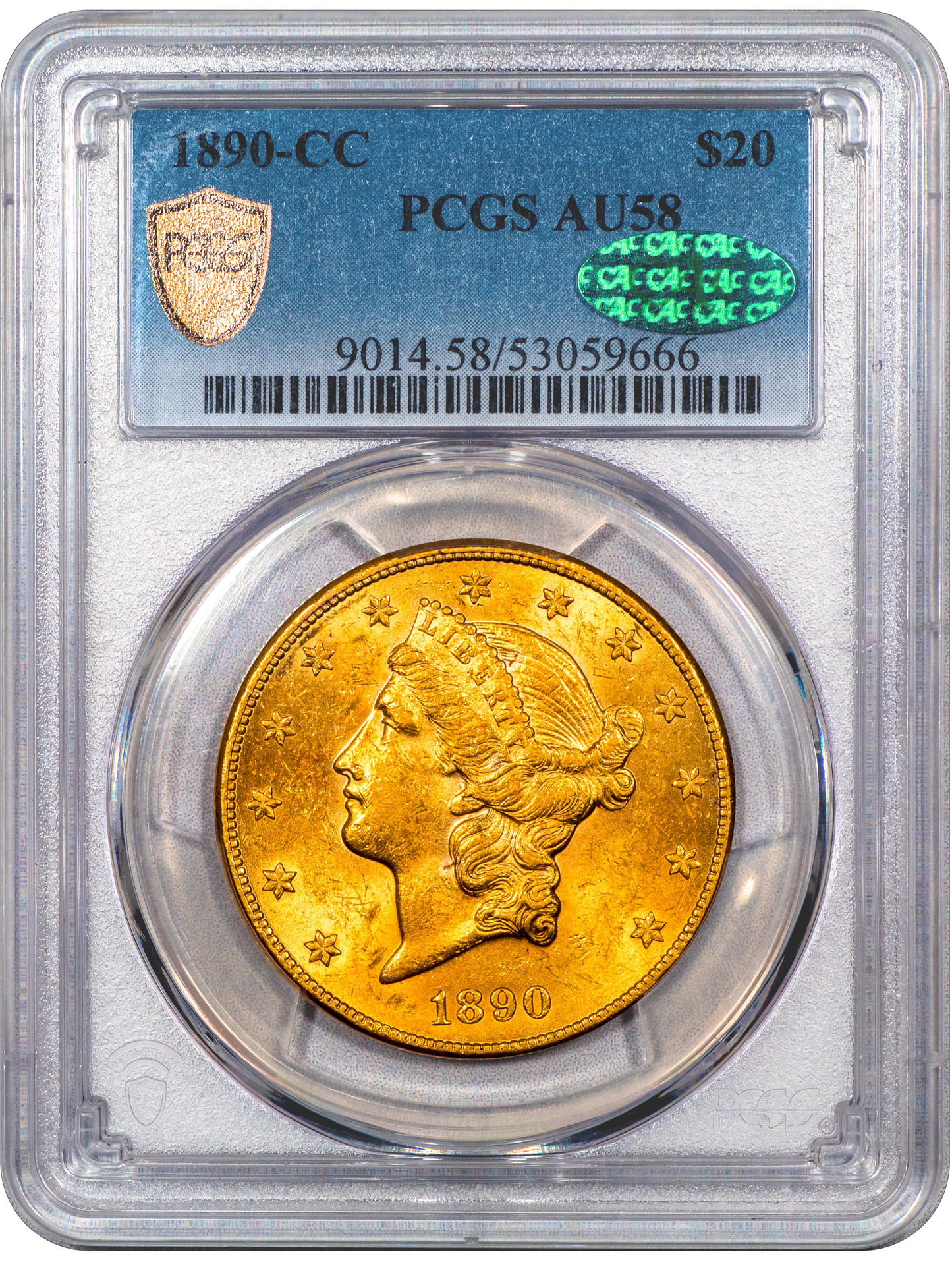 1890-CC Liberty Head Double Eagle $20 AU58 PCGS CAC Holder With Green CAC Sticker