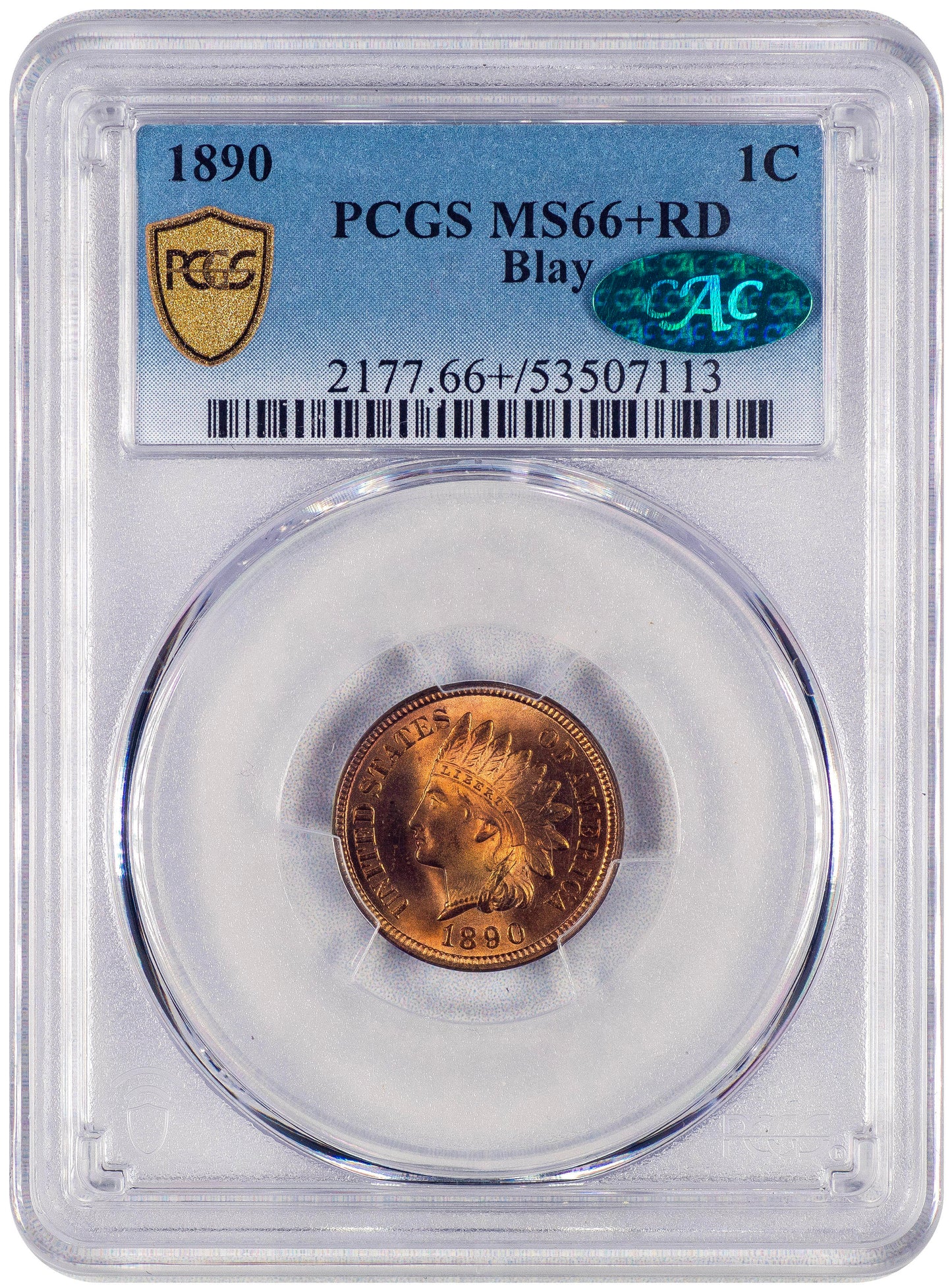 1890 1C MS66+ RD PCGS CAC EX BLAY HOLDER WITH GREEN CAC STICKER