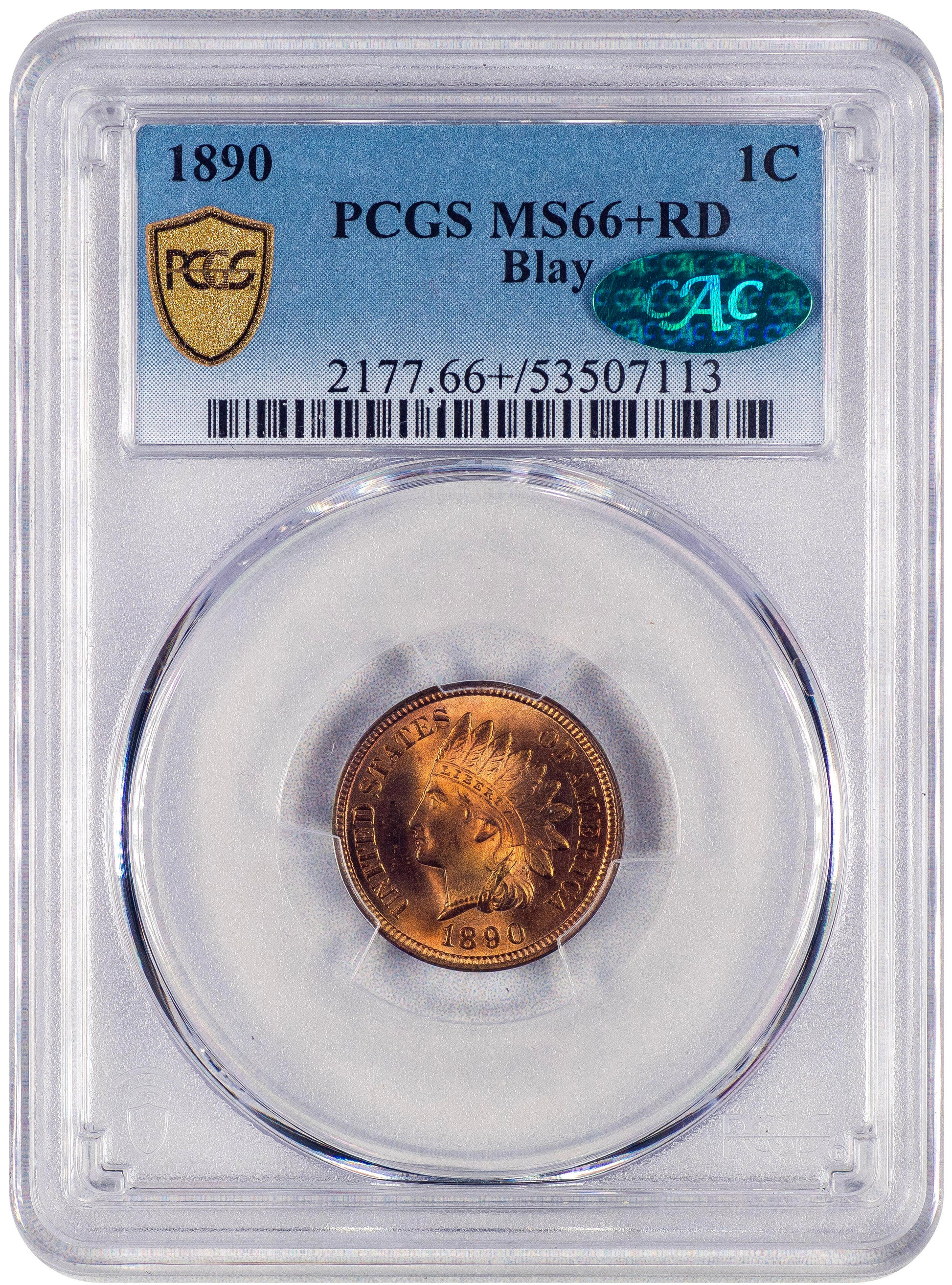 1890 1C MS66+ RD PCGS CAC EX BLAY HOLDER WITH GREEN CAC STICKER
