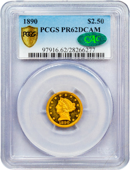 1890 $2.5 PR62 DCAM PCGS CAC HOLDER WITH CAC GREEN STICKER