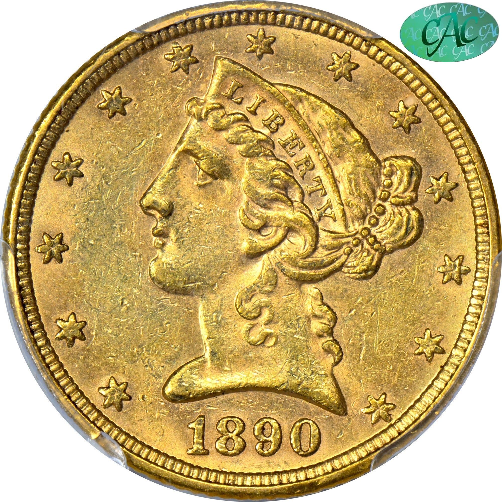 1890 $5 MS62 PCGS CAC