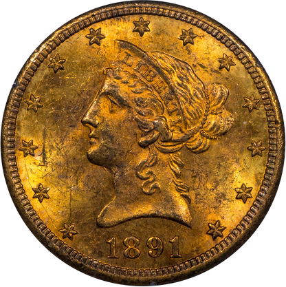 1891-CC $10 LIBERTY HEAD EAGLE MS60 OGH RATTLER PCGS CAC OBVERSE