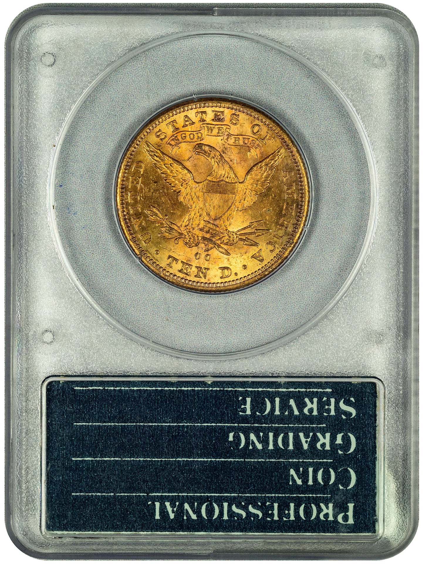 1891-CC $10 LIBERTY HEAD EAGLE MS60 OGH RATTLER PCGS CAC HOLDER WITH GREEN CAC STICKER REVERSE HOLDER