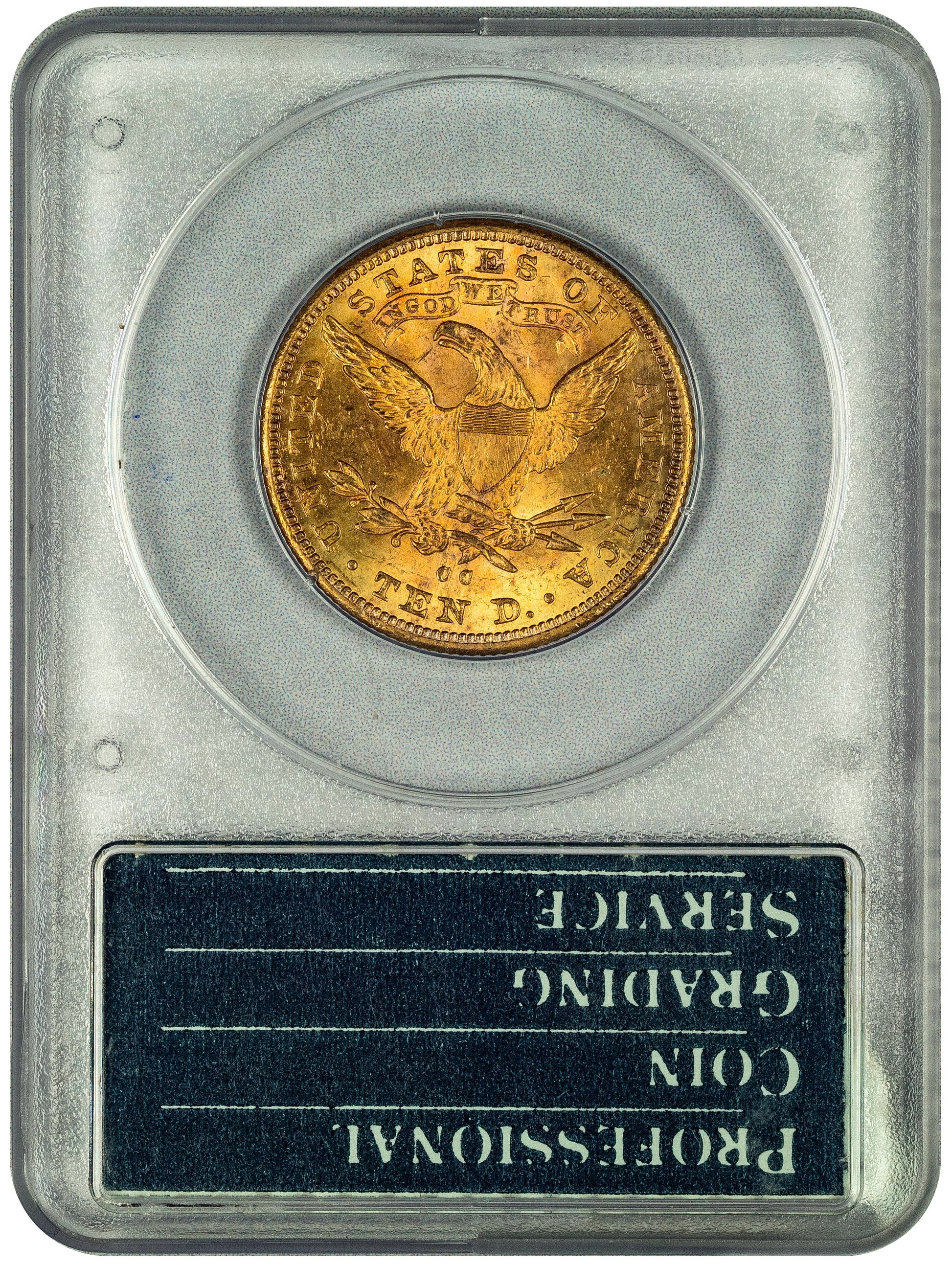 1891-CC $10 LIBERTY HEAD EAGLE MS60 OGH RATTLER PCGS CAC HOLDER WITH GREEN CAC STICKER REVERSE HOLDER