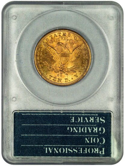 1891-CC $10 LIBERTY HEAD EAGLE MS60 OGH RATTLER PCGS CAC HOLDER WITH GREEN CAC STICKER REVERSE HOLDER