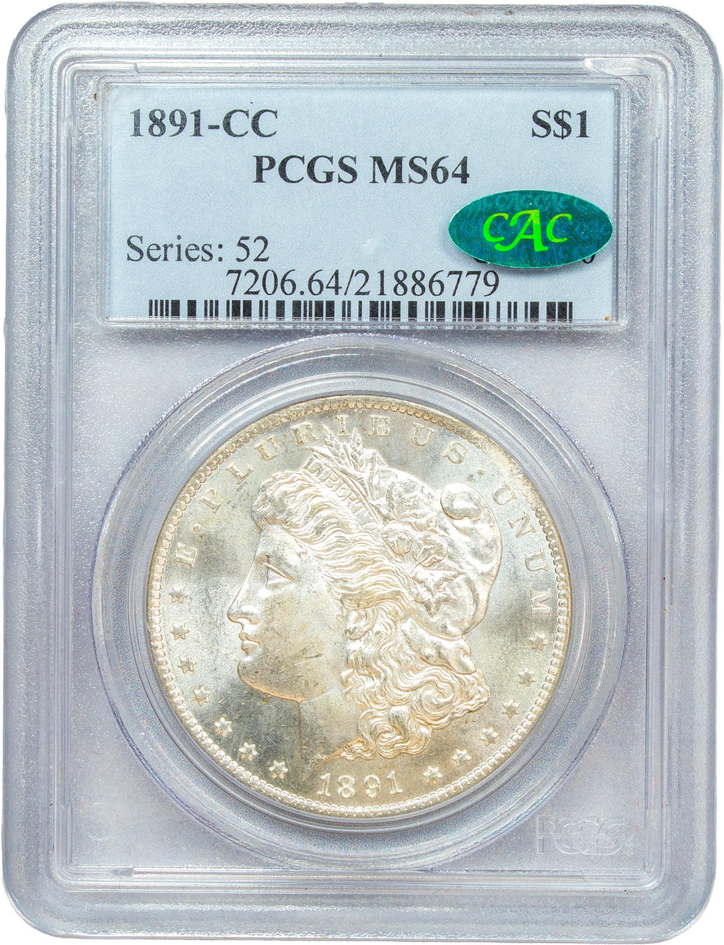 1891-CC $1 MS64 PCGS CAC HOLDER WITH GREEN CAC STICKER 