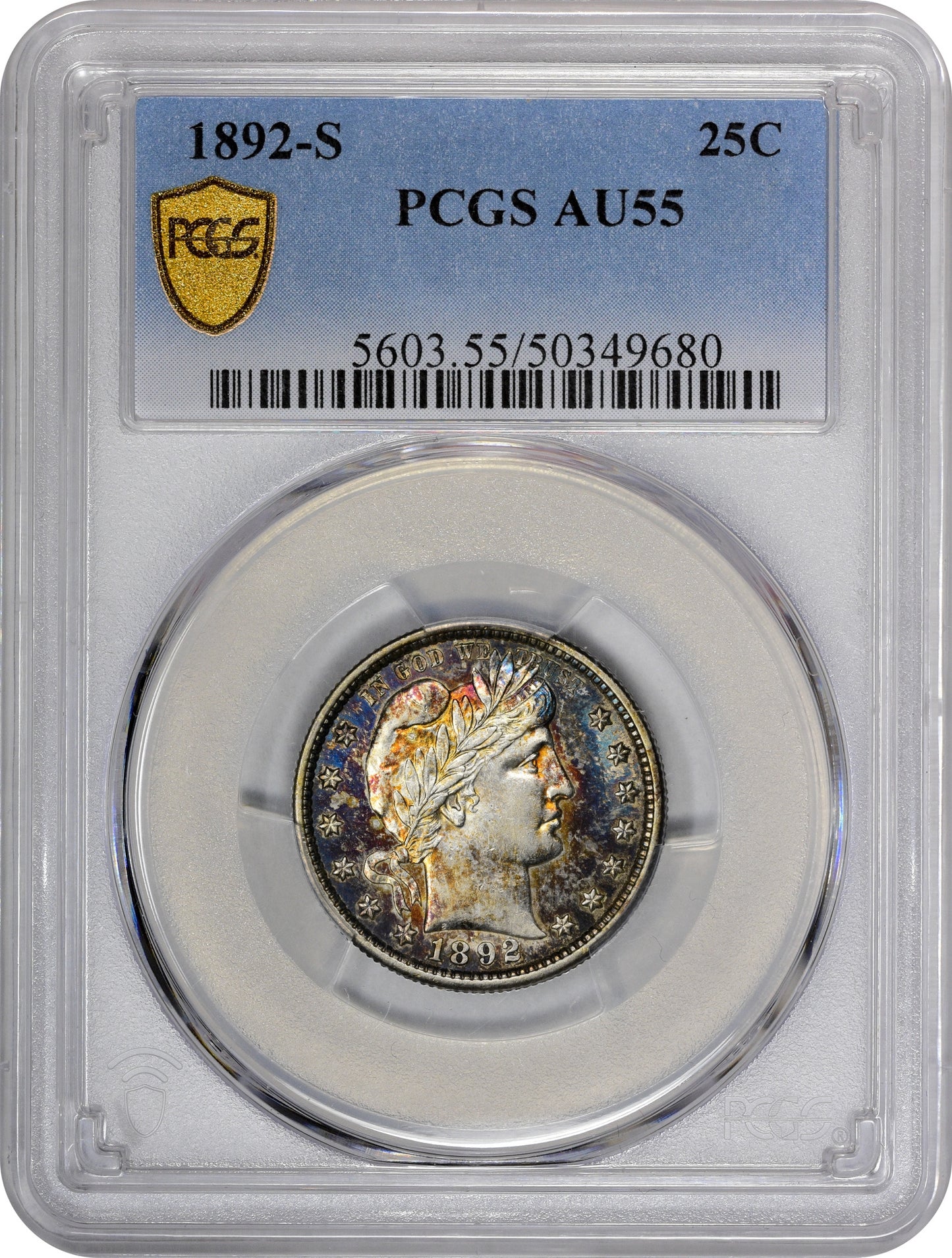 1892-S 25C AU55 PCGS HOLDER