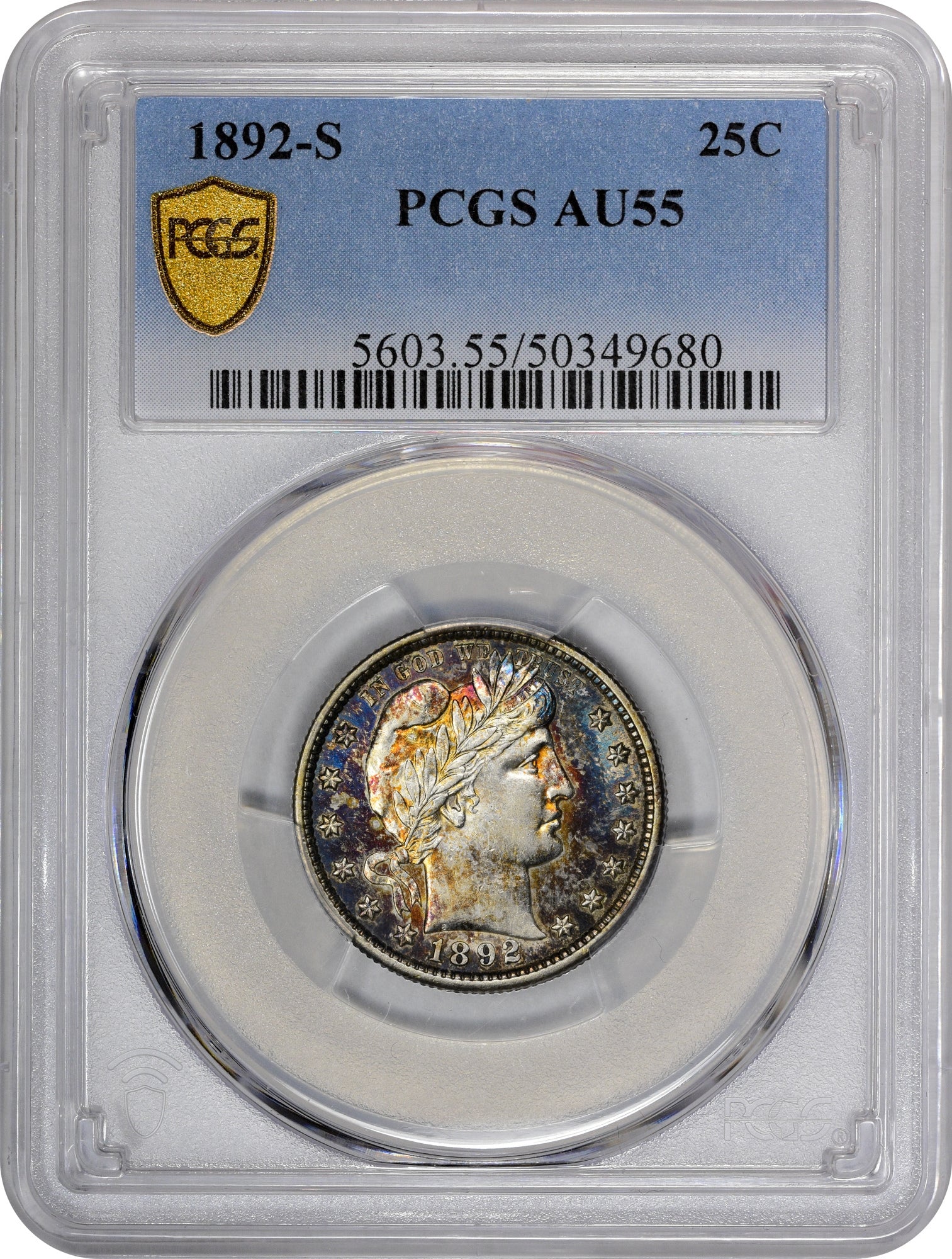 1892-S 25C AU55 PCGS HOLDER