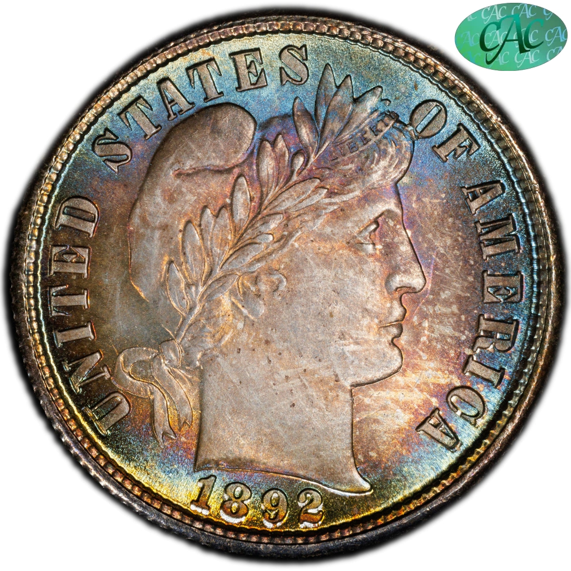 1892 10C MS67 + PCGS CAC 10C